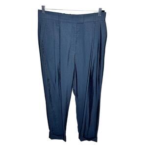 COS Womens High Rise Pleated Trousers Minimalist Chic Rolled Cuff Navy Blue 14